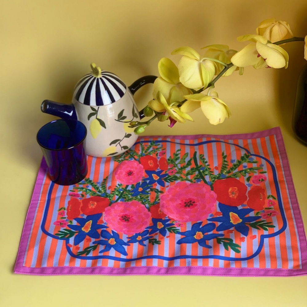 Blooming Bouquet Placemat in Blue Colorful