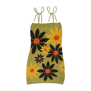 Sunflower Bloom Knit Tube Mini Dress Green