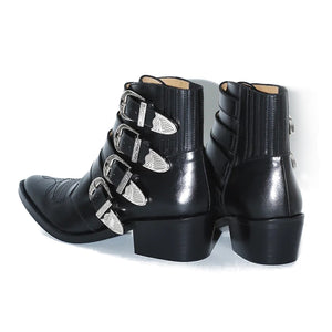 AJ782 4 METAL COWBOY BLACK LEATHER SILVER BUCKLES