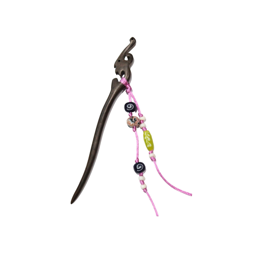 Beaded Wooden Hairpin 02 Multi Pink / Green