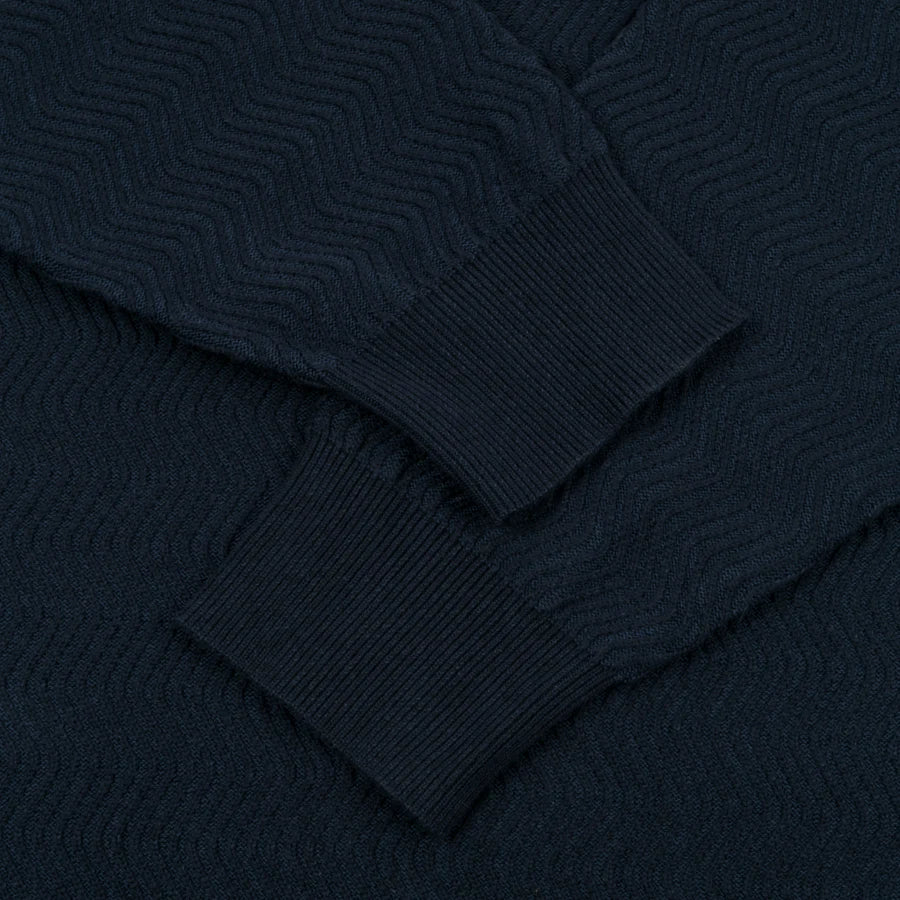 WAVE CABLE KNIT SWEATER NAVY
